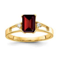 14k 7x5mm Emerald Cut Garnet AA Diamond ring-Y4757GA/AA