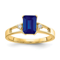 14k 7x5mm Emerald Cut Sapphire AA Diamond ring-Y4757S/AA