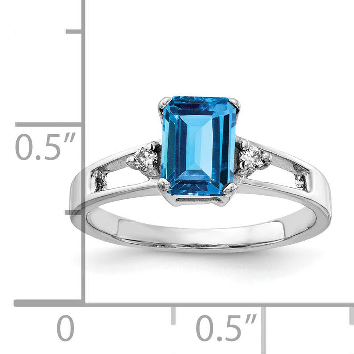 14k White Gold 7x5mm Emerald Cut Blue Topaz AA Diamond ring-Y4758BT/AA