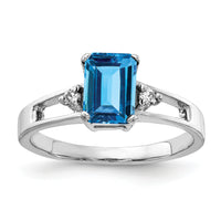14k White Gold 7x5mm Emerald Cut Blue Topaz AA Diamond ring-Y4758BT/AA