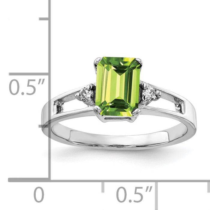 14k White Gold 7x5mm Emerald Cut Peridot AA Diamond ring-Y4758PE/AA