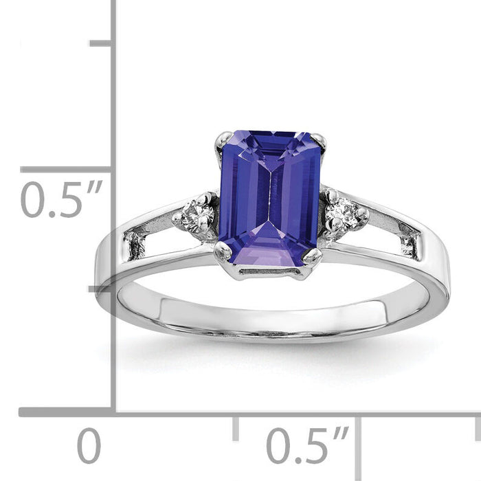 14k White Gold 7x5mm Emerald Cut Tanzanite AA Diamond ring-Y4758T/AA