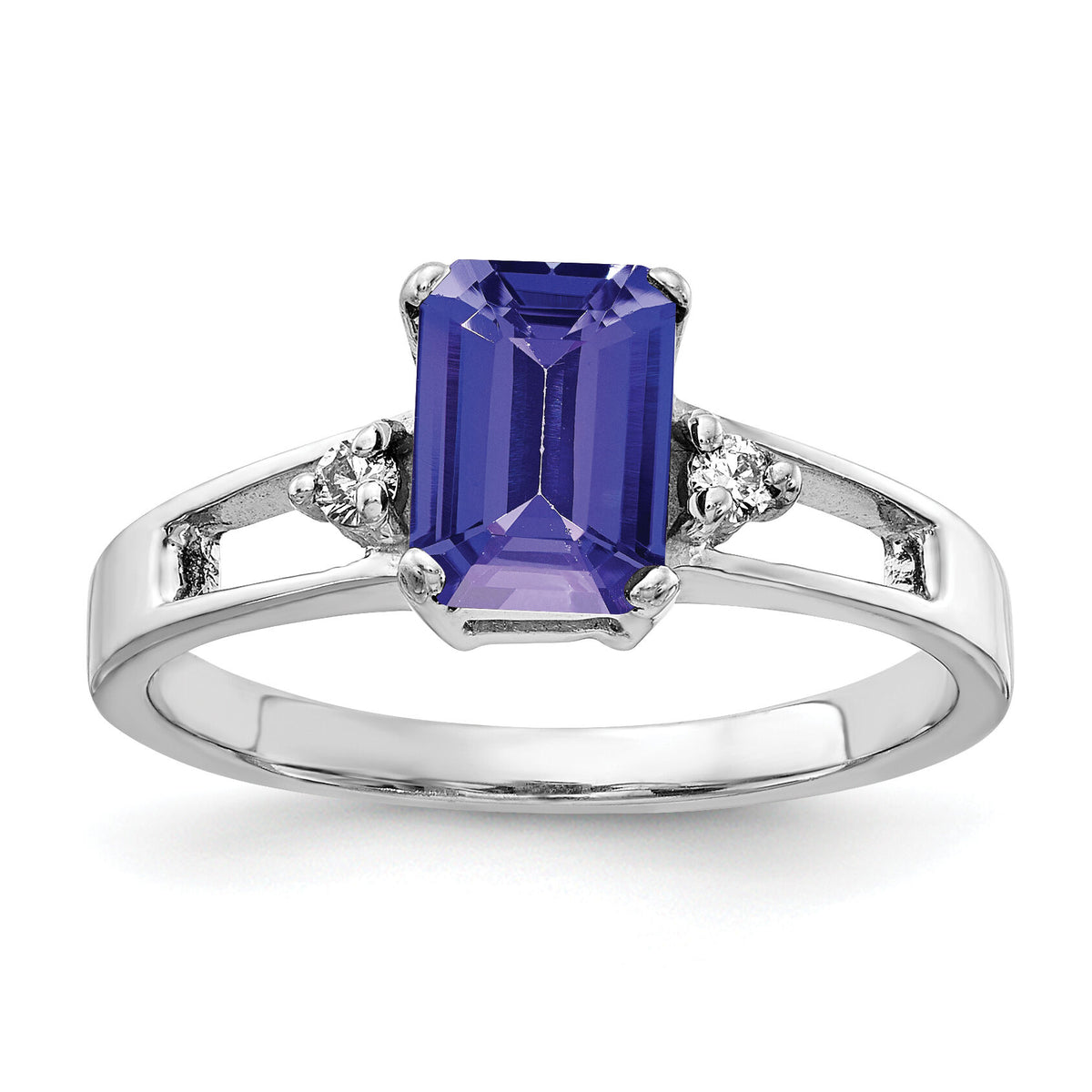 14k White Gold 7x5mm Emerald Cut Tanzanite AA Diamond ring-Y4758T/AA