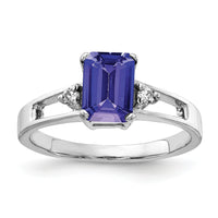 14k White Gold 7x5mm Emerald Cut Tanzanite AA Diamond ring-Y4758T/AA