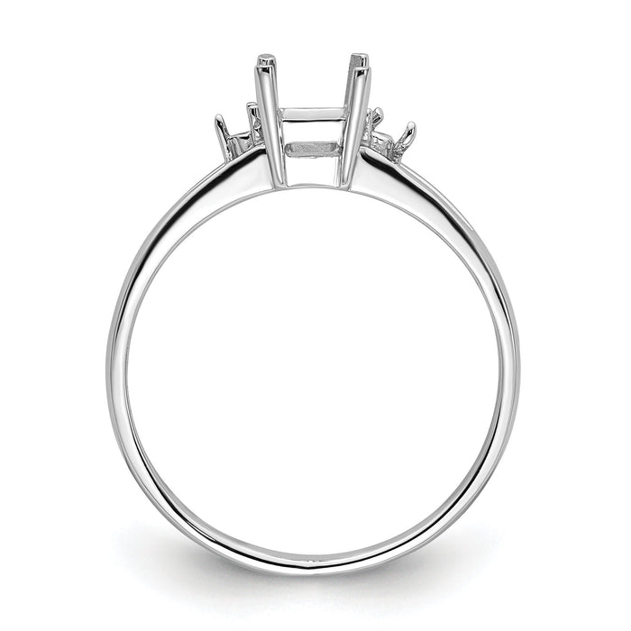 14k White Gold Diamond/6x4mm Emerald-cut Gemstone Ring Mounting-Y4762