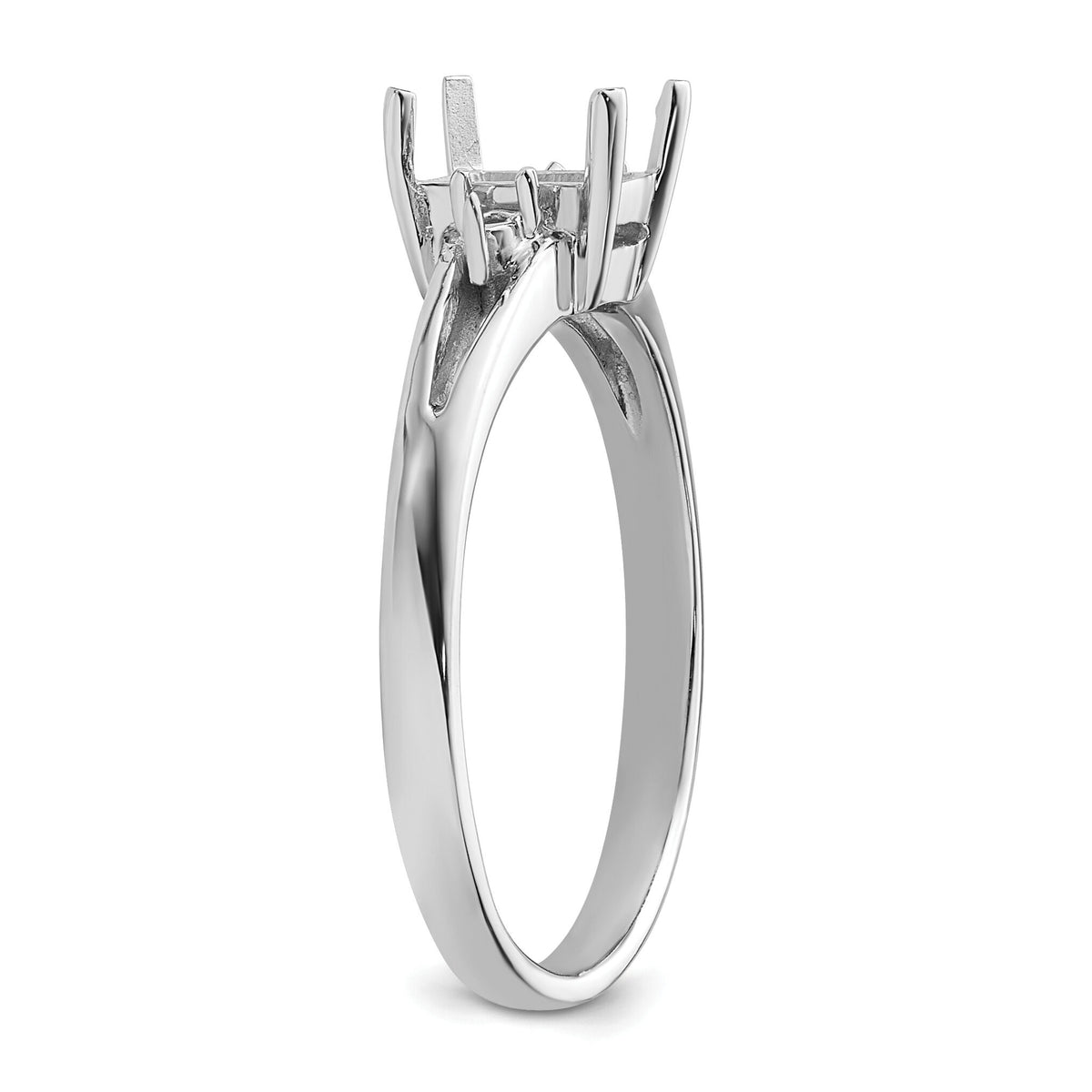 14k White Gold Diamond/6x4mm Emerald-cut Gemstone Ring Mounting-Y4762