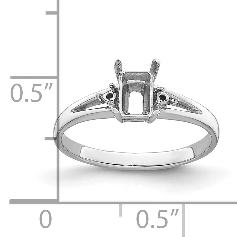 14k White Gold Diamond/6x4mm Emerald-cut Gemstone Ring Mounting-Y4762