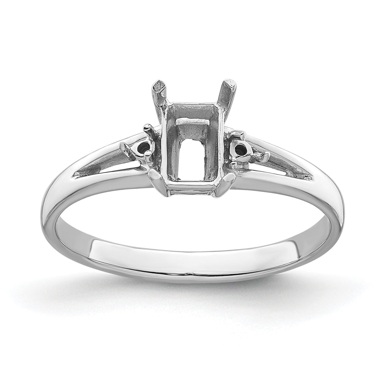 14k White Gold Diamond/6x4mm Emerald-cut Gemstone Ring Mounting-Y4762