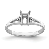 14k White Gold Diamond/6x4mm Emerald-cut Gemstone Ring Mounting-Y4762