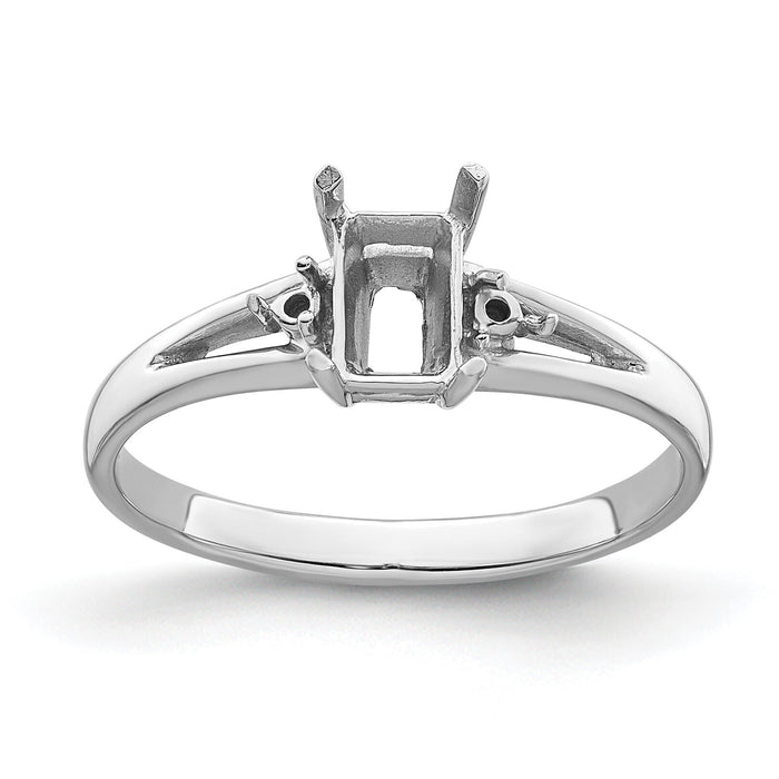 14k White Gold Diamond/6x4mm Emerald-cut Gemstone Ring Mounting-Y4762