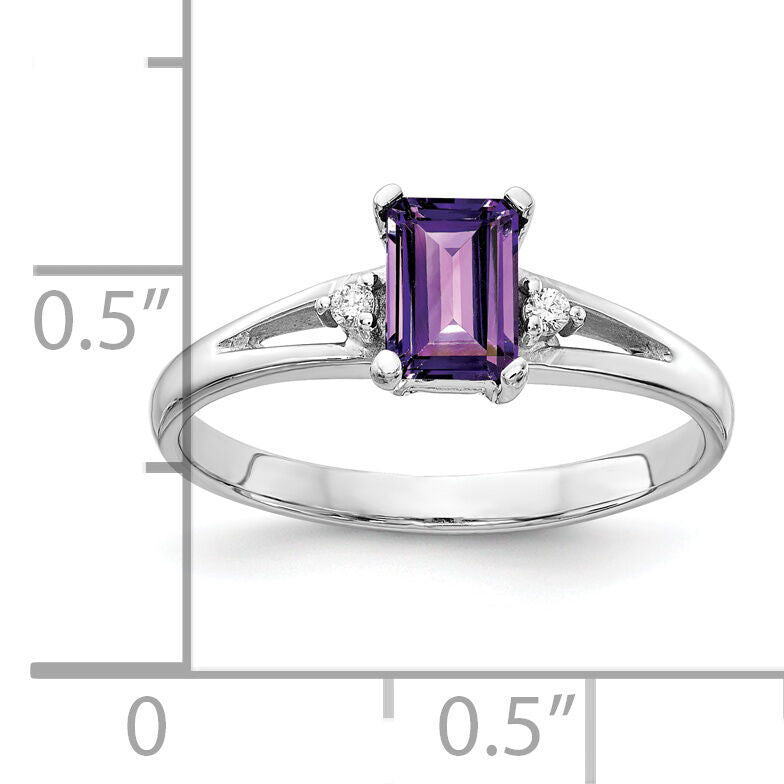 14k White Gold 6x4mm Emerald Cut Amethyst AA Diamond ring-Y4762AM/AA