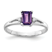 14k White Gold 6x4mm Emerald Cut Amethyst AA Diamond ring-Y4762AM/AA