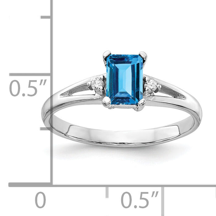 14k White Gold 6x4mm Emerald Cut Blue Topaz AA Diamond ring-Y4762BT/AA