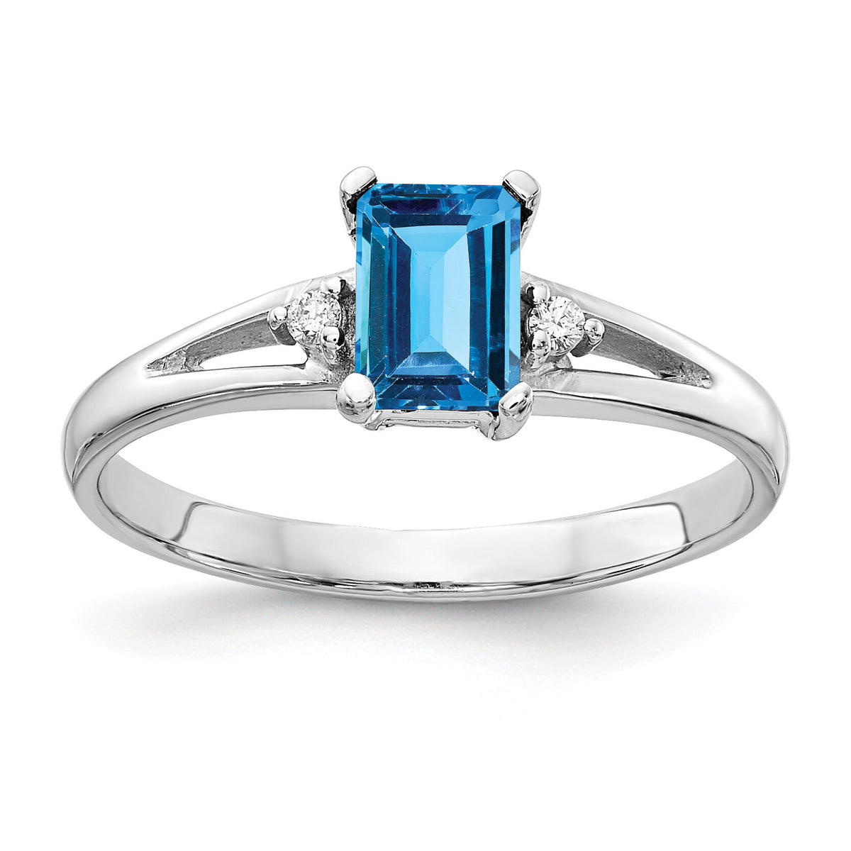 14k White Gold 6x4mm Emerald Cut Blue Topaz AA Diamond ring-Y4762BT/AA