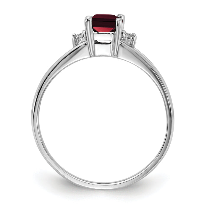 14k White Gold 6x4mm Emerald Cut Garnet AA Diamond ring-Y4762GA/AA