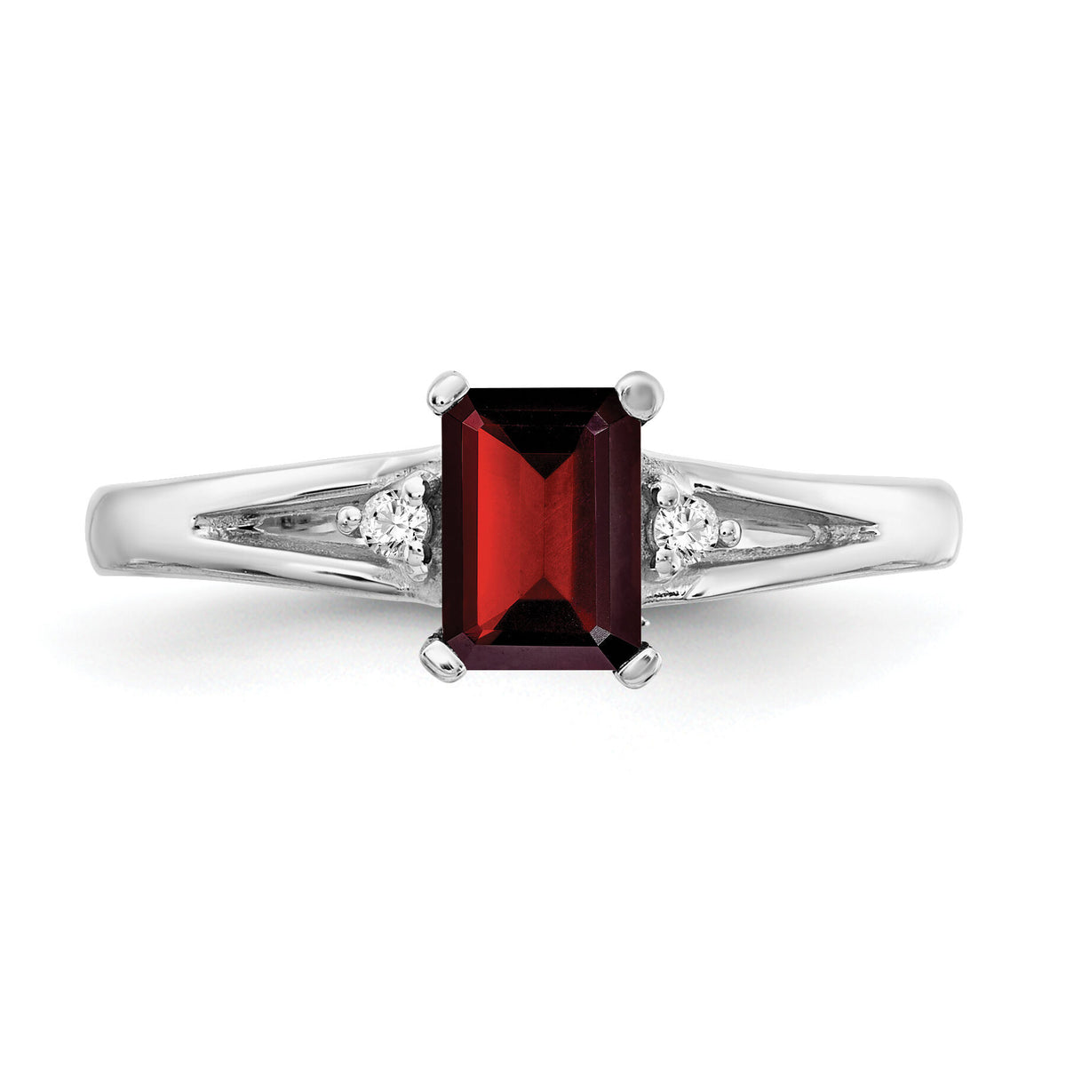 14k White Gold 6x4mm Emerald Cut Garnet AA Diamond ring-Y4762GA/AA