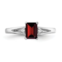 14k White Gold 6x4mm Emerald Cut Garnet AA Diamond ring-Y4762GA/AA