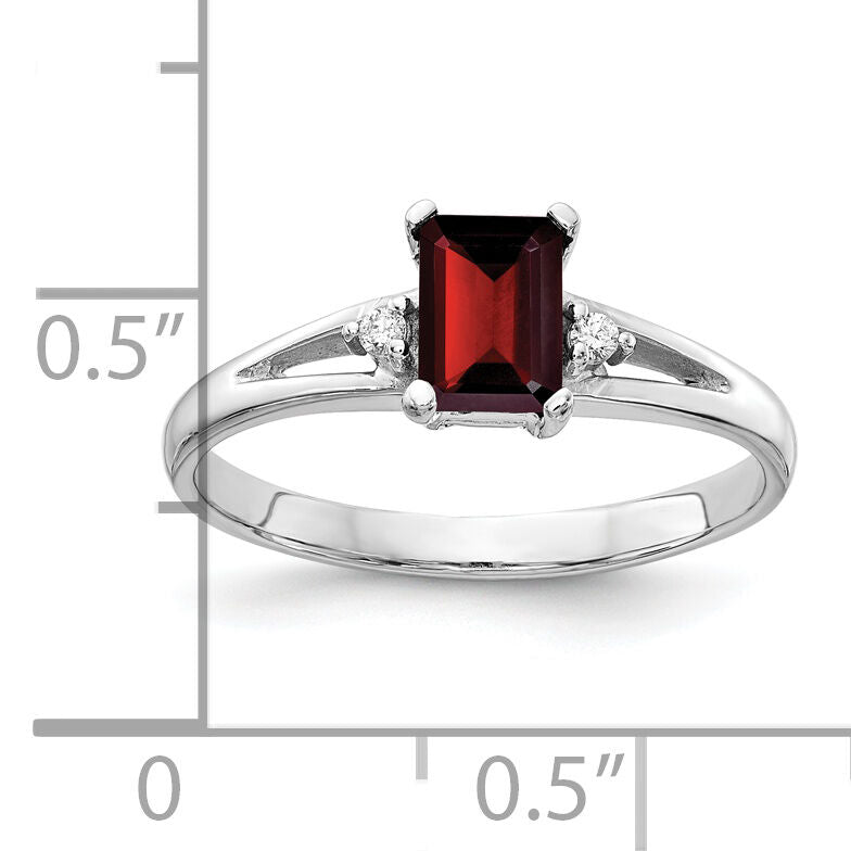 14k White Gold 6x4mm Emerald Cut Garnet AA Diamond ring-Y4762GA/AA
