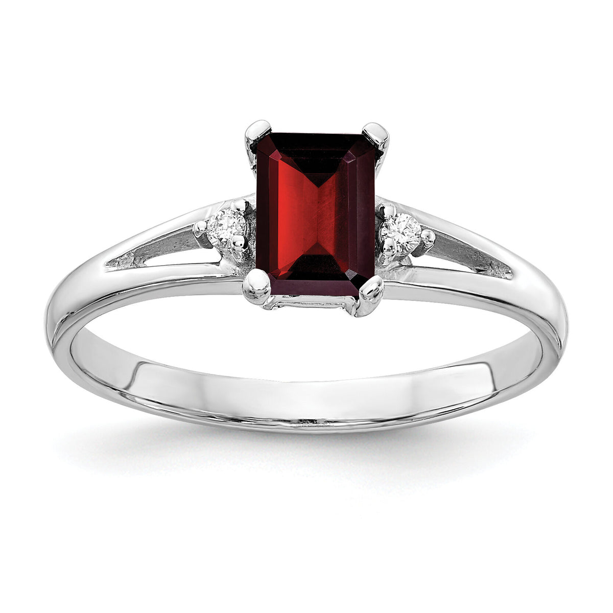 14k White Gold 6x4mm Emerald Cut Garnet AA Diamond ring-Y4762GA/AA