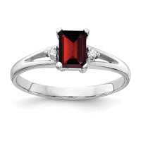 14k White Gold 6x4mm Emerald Cut Garnet AA Diamond ring-Y4762GA/AA