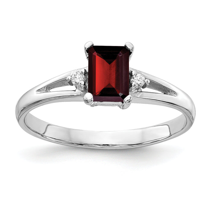 14k White Gold 6x4mm Emerald Cut Garnet AA Diamond ring-Y4762GA/AA