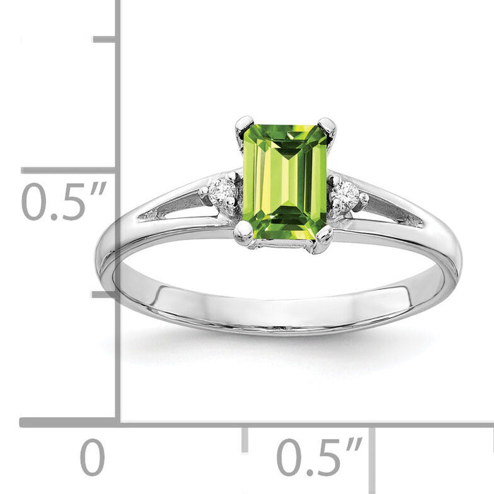 14k White Gold 6x4mm Emerald Cut Peridot AA Diamond ring-Y4762PE/AA