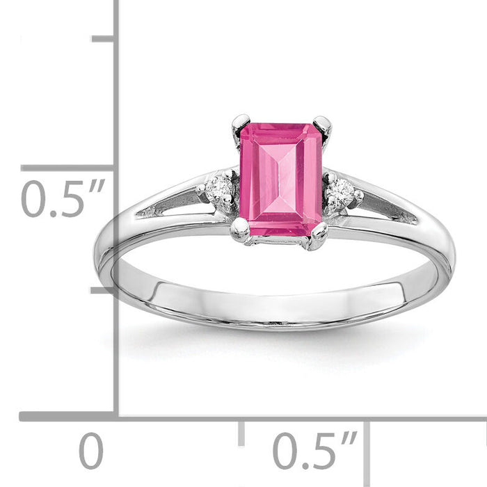 14k White Gold 6x4mm Emerald Cut Pink Tourmaline AA Diamond ring-Y4762PT/AA