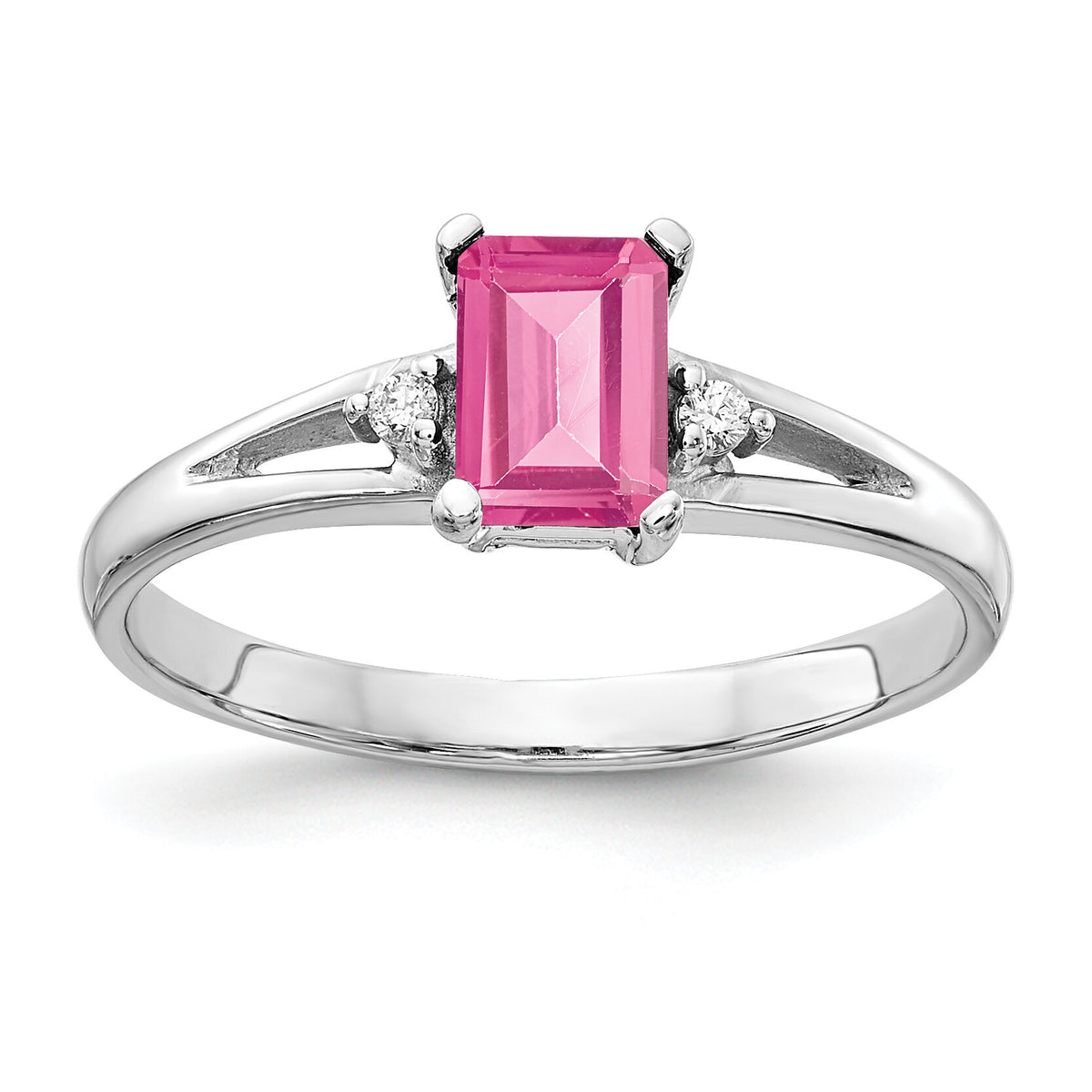 14k White Gold 6x4mm Emerald Cut Pink Tourmaline AA Diamond ring-Y4762PT/AA