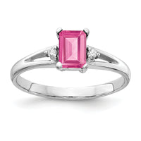 14k White Gold 6x4mm Emerald Cut Pink Tourmaline AA Diamond ring-Y4762PT/AA