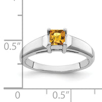 14k White Gold 4mm Princess Cut Citrine ring-Y4780CI