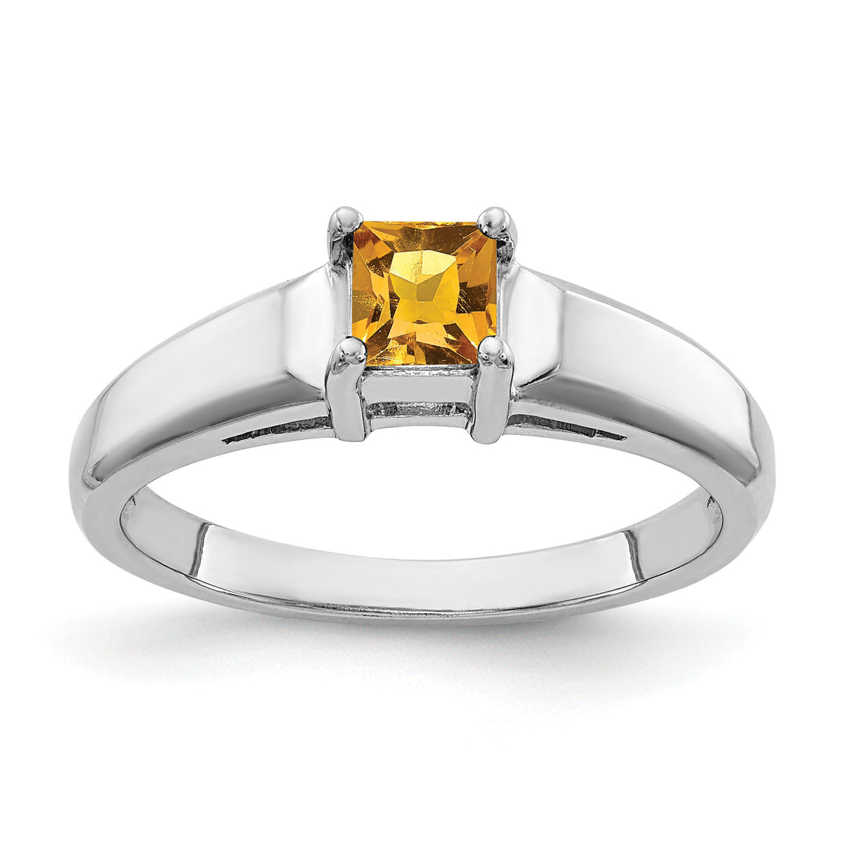 14k White Gold 4mm Princess Cut Citrine ring-Y4780CI