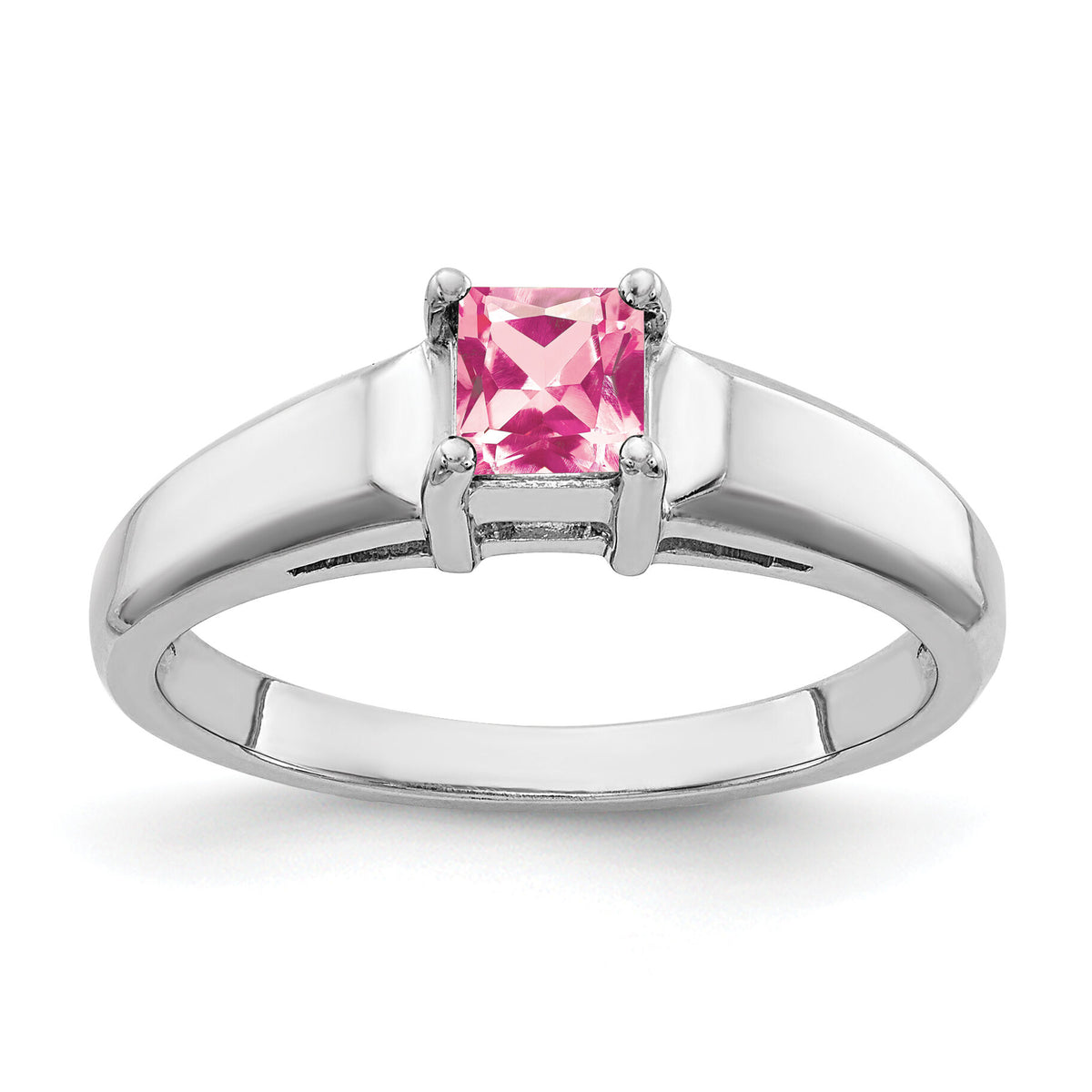 14k White Gold 4mm Princess Cut Pink Tourmaline Ring-Y4780PT