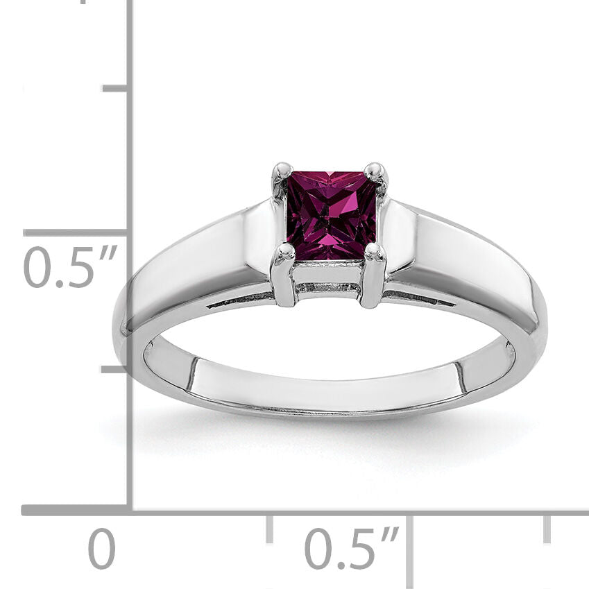 14k White Gold 4mm Princess Cut Rhodolite Garnet ring-Y4780RG