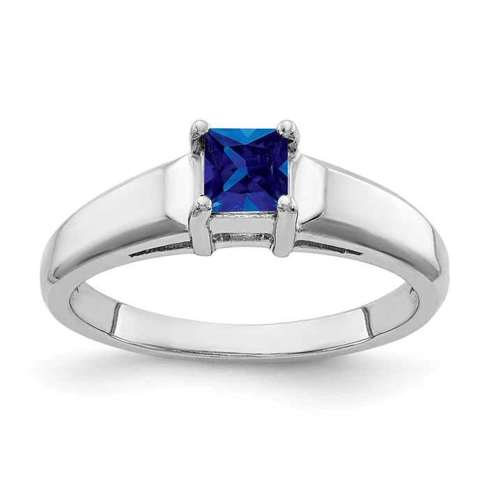14k White Gold 4mm Princess Cut Sapphire ring-Y4780S