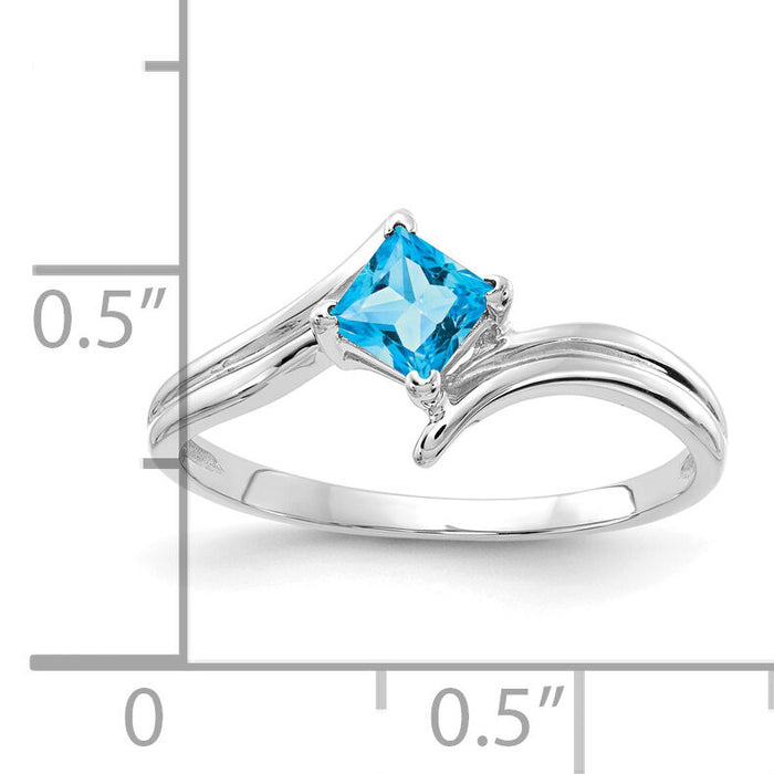 14k White Gold 4mm Princess Cut Blue Topaz ring-Y4782BT