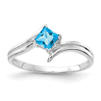 14k White Gold 4mm Princess Cut Blue Topaz ring-Y4782BT
