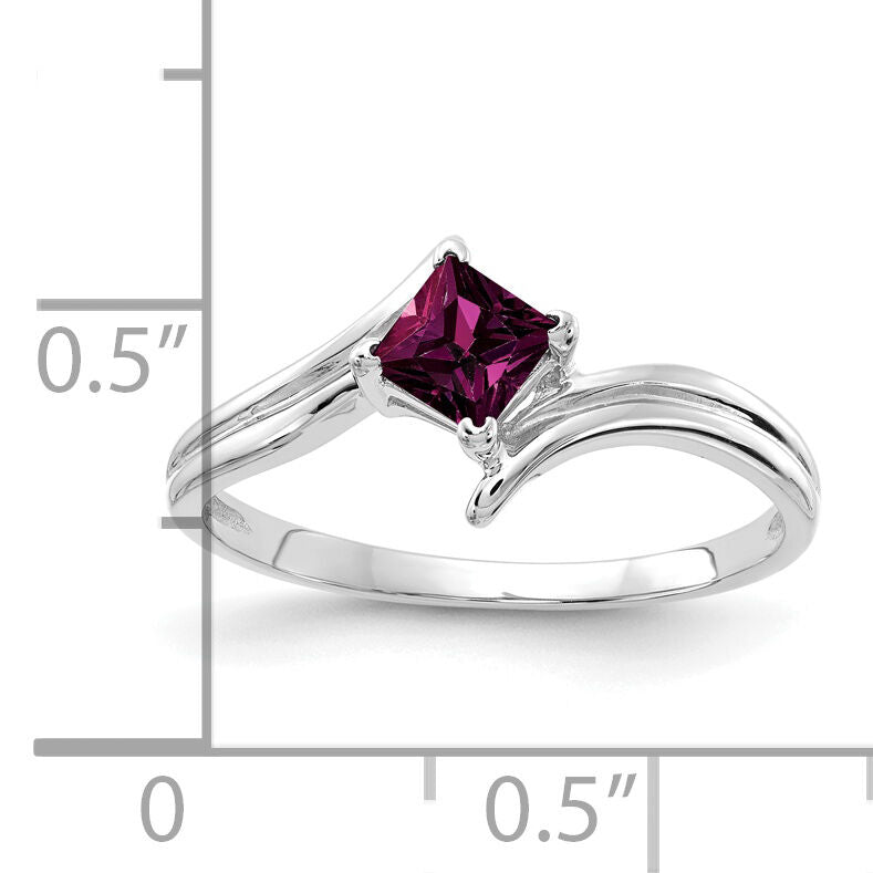 14k White Gold 4mm Princess Cut Rhodolite Garnet ring-Y4782RG