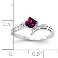14k White Gold 4mm Princess Cut Rhodolite Garnet ring-Y4782RG