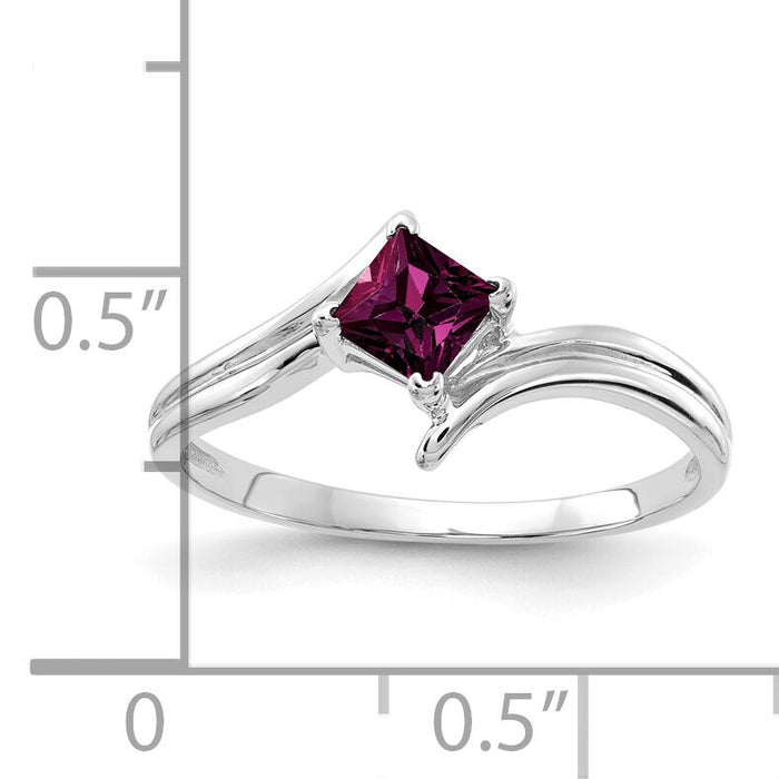 14k White Gold 4mm Princess Cut Rhodolite Garnet ring-Y4782RG