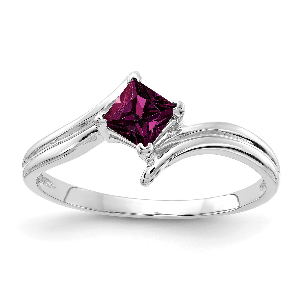 14k White Gold 4mm Princess Cut Rhodolite Garnet ring-Y4782RG