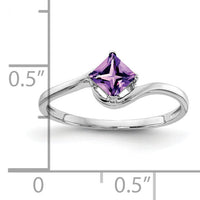 14k White Gold 4mm Princess Cut Amethyst ring-Y4785AM