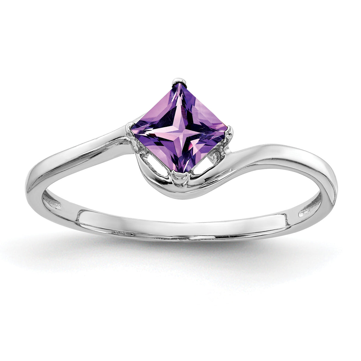 14k White Gold 4mm Princess Cut Amethyst ring-Y4785AM