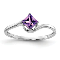 14k White Gold 4mm Princess Cut Amethyst ring-Y4785AM