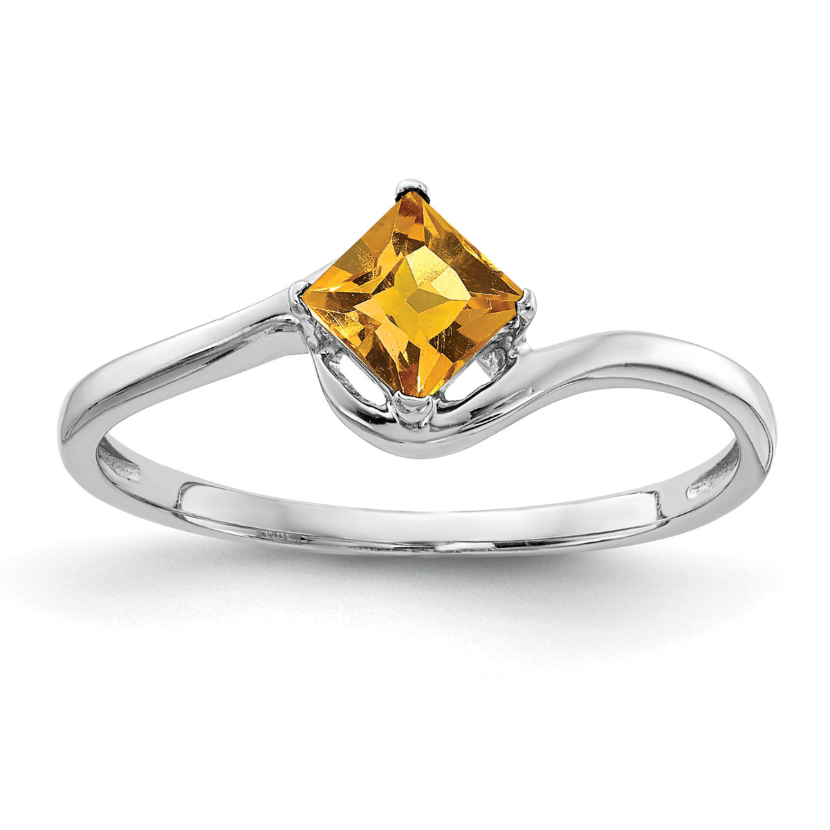14k White Gold 4mm Princess Cut Citrine ring-Y4785CI