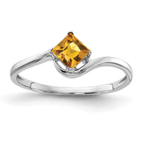 14k White Gold 4mm Princess Cut Citrine ring-Y4785CI