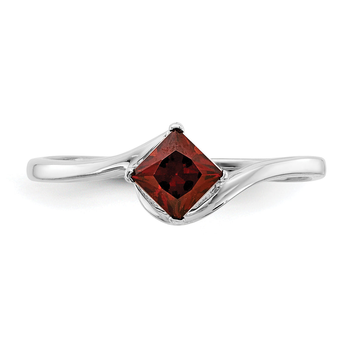 14k White Gold 4mm Princess Cut Garnet ring-Y4785GA