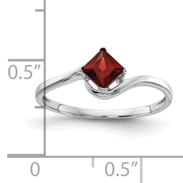 14k White Gold 4mm Princess Cut Garnet ring-Y4785GA