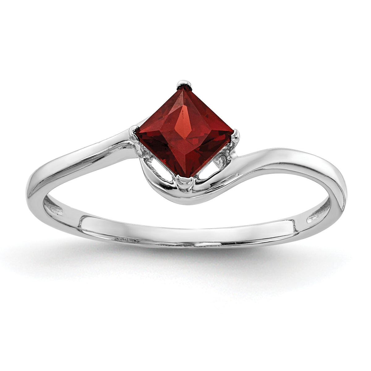 14k White Gold 4mm Princess Cut Garnet ring-Y4785GA