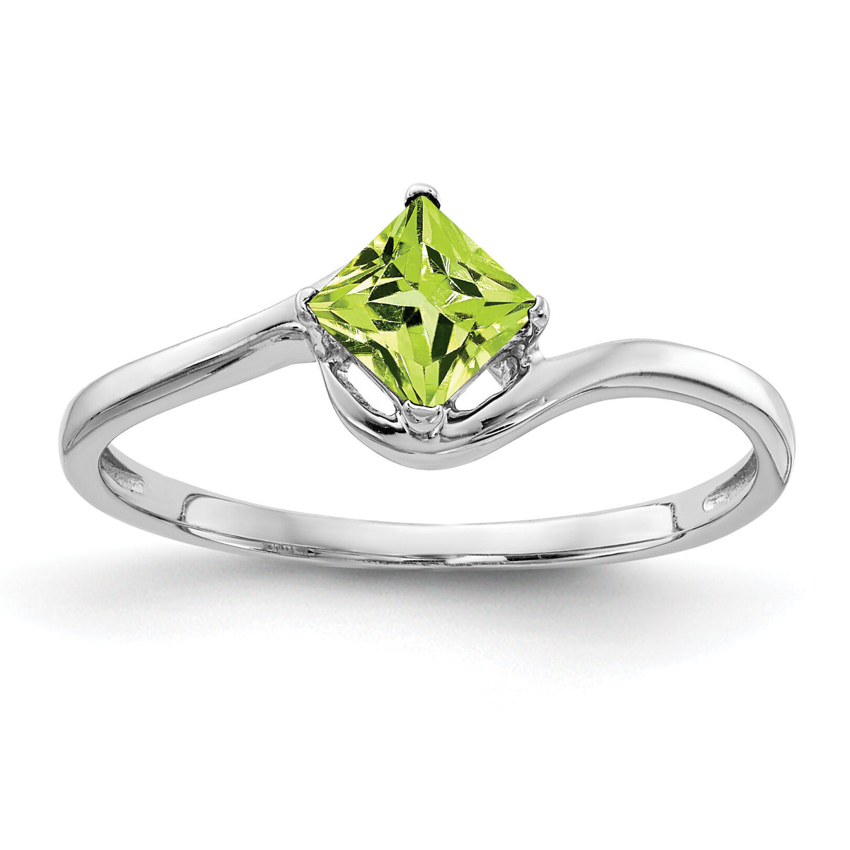 14k White Gold 4mm Princess Cut Peridot ring-Y4785PE