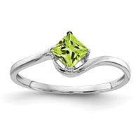 14k White Gold 4mm Princess Cut Peridot ring-Y4785PE